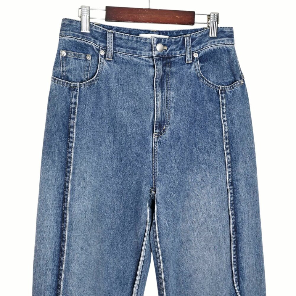 Tibi Spring Denim Tuck Classic Blue Jean High Waisted Pleated Pants Size 24 - Picture 5 of 13